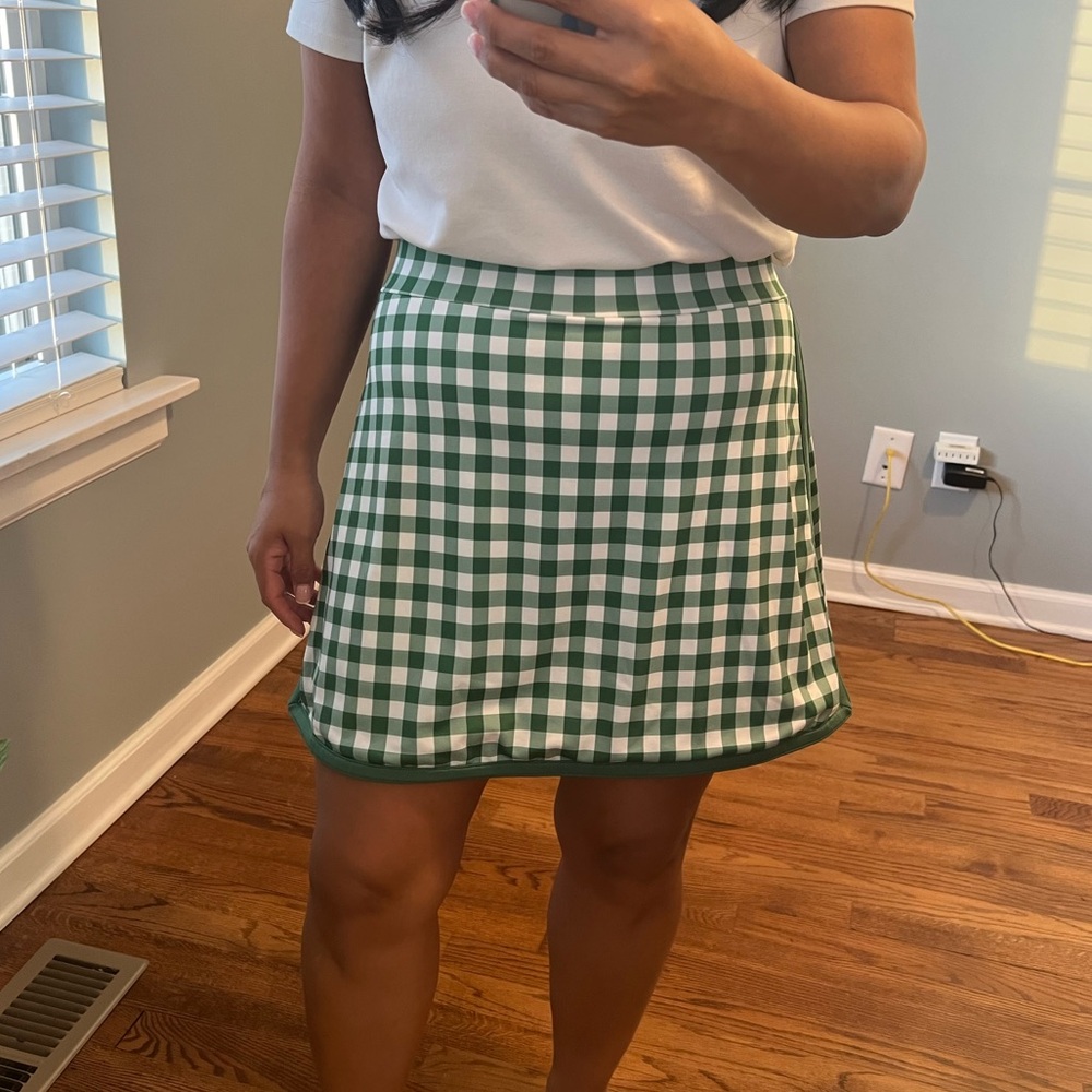 Tuckernuck Green and White Gingham Active Skirt